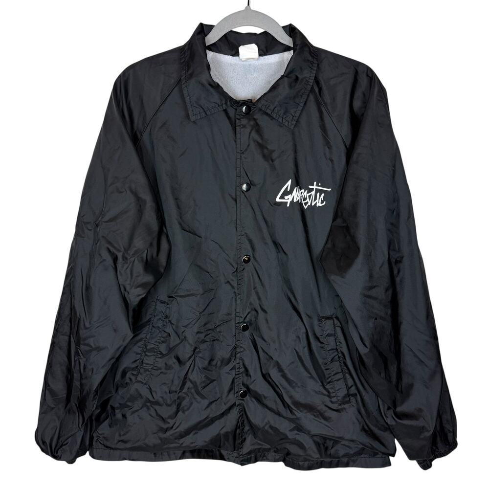 Gnarcotic Coaches Jacket Men XL Black Nylon Snap Front Raglan Sleeve Windbreaker